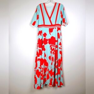 Short Sleeves V-neckline Faux Wrap Maxi Dress | Medium